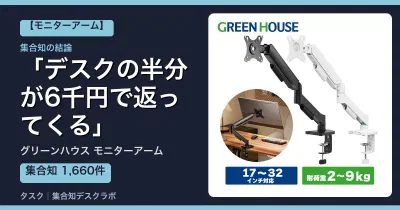 グリーンハウス モニターアームの口コミ・評判｜デスクの半分が6千円で返ってくる【2026】