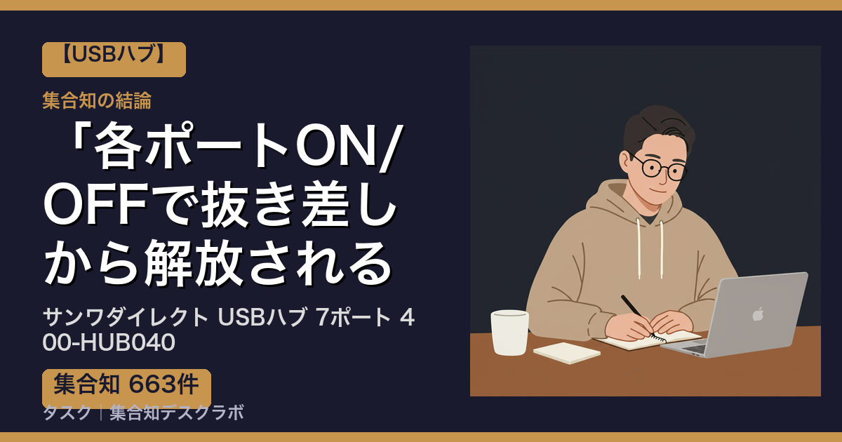 サンワダイレクト USBハブ 7ポート 400-HUB040の口コミ｜663件調べて分かった「各ポートON/OFFで抜き差しから解放される」｜評判・デメリット【2026】