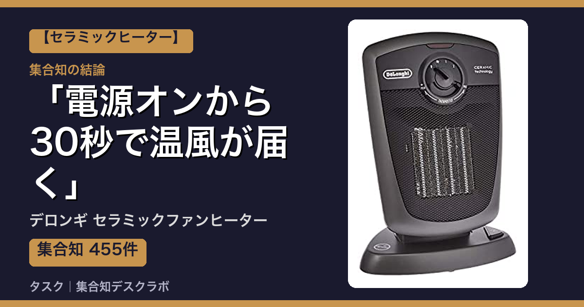 デロンギ セラミックファンヒーターの口コミ｜455件調べて分かった「電源オンから30秒で温風が届く」｜評判・デメリット【2026】