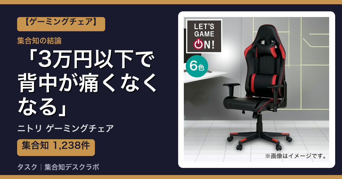 ニトリ ゲーミングチェアの口コミ｜1,238件調べて分かった「3万円以下で背中が痛くなくなる」｜評判・デメリット【2026】