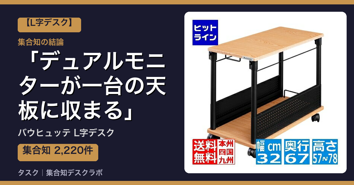 バウヒュッテ L字デスクの口コミ｜2,220件調べて分かった「デュアルモニターが一台の天板に収まる」｜評判・デメリット【2026】
