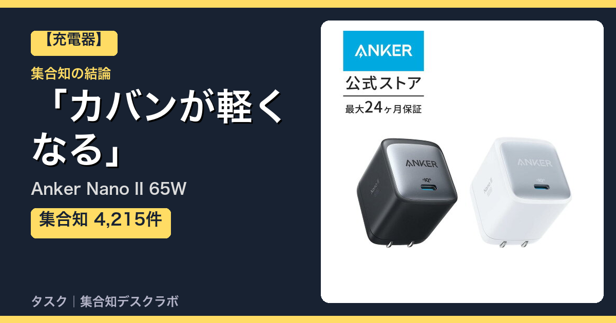 Anker Nano II 65Wの口コミ｜4,215件調べて分かった「カバンが軽くなる」｜評判・デメリット【2026】