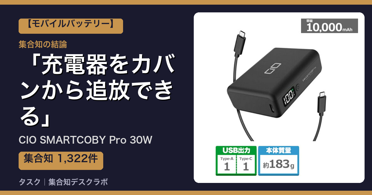 CIO SMARTCOBY Pro 30Wの口コミ｜1,322件調べて分かった「充電器をカバンから追放できる」｜評判・デメリット【2026】