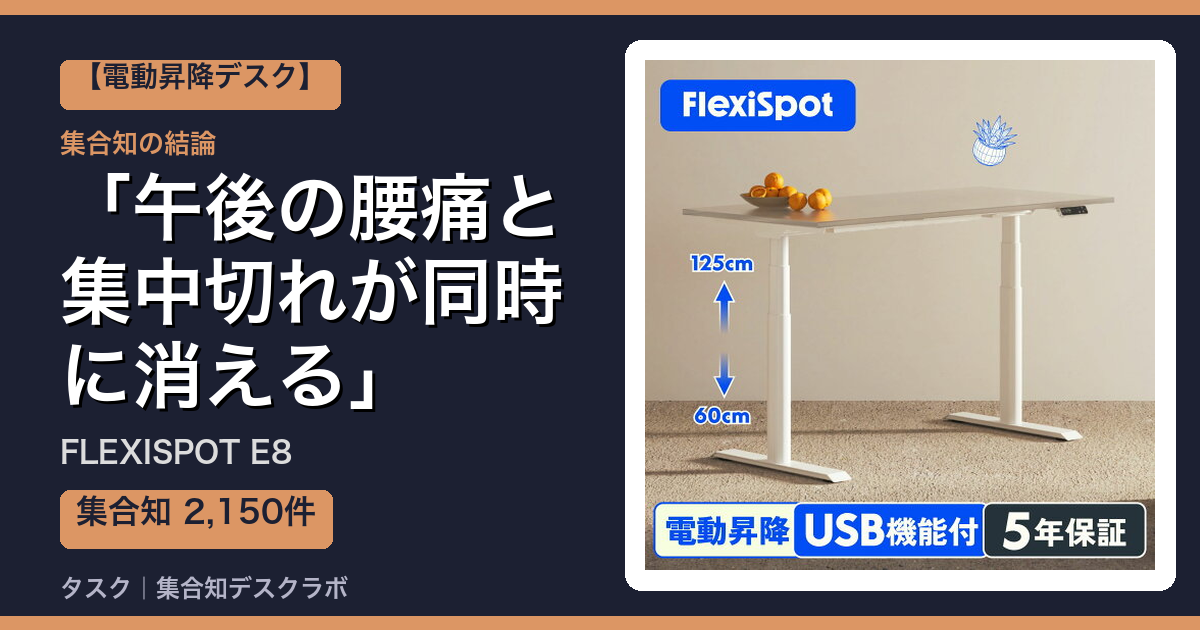 FLEXISPOT E8の口コミ・評判｜午後の腰痛と集中切れが同時に消える【2026】