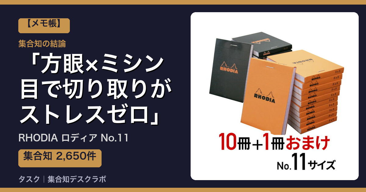 RHODIA ロディア No.11の口コミ｜2,650件調べて分かった「方眼×ミシン目で切り取りがストレスゼロ」｜評判・デメリット【2026】