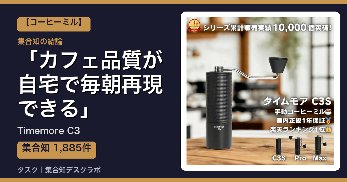 Timemore C3の口コミ｜1,885件調べて分かった「カフェ品質が自宅で毎朝再現できる」｜評判・デメリット【2026】