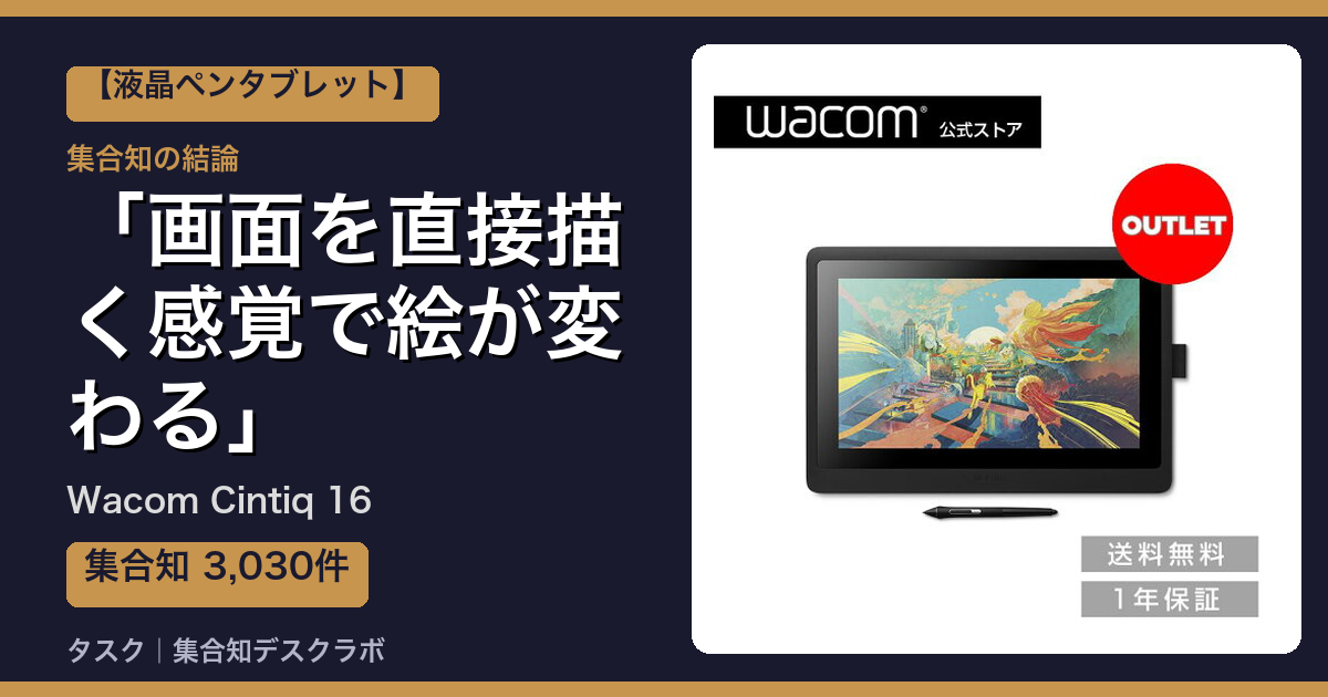 Wacom Cintiq 16の口コミ｜3,030件調べて分かった「画面を直接描く感覚で絵が変わる」｜評判・デメリット【2026】
